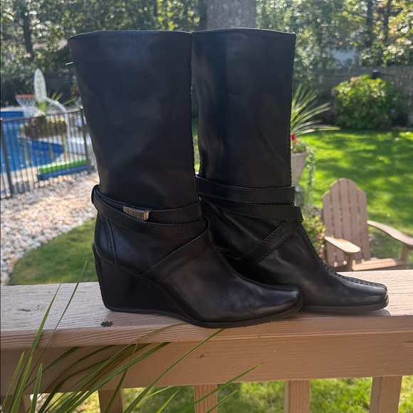 Stuart Weitzman Black Wedge Boots - Picture 1 of 7